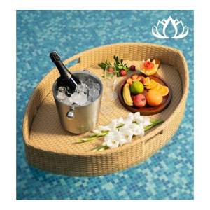 Plateau flottant en rotin 2026 le plus recherché pour service de piscine et décoration de spa, design léger, surface sûre - Product Image 1