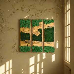 Arte Paisajístico de Musgo en Madera Nature Crest, Decoración de Pared de Bosque Hecha a Mano, Diseño Interior Verde de Lujo, Artesanía Premium - Product Image 1