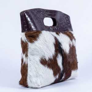 Sac fourre-tout Hobo en cuir véritable à imprimé vache en poils de veau de qualité supérieure, unisexe, grande capacité, avec bandoulière arquée et fermeture éclair amovible - Product Image 2