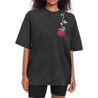 Kaos Wanita Vintage Washed Crew Neck Lengan Pendek Loose Fit Trendy Streetwear Cetak Digital Bahan Bernapas Ramah Lingkungan 100%