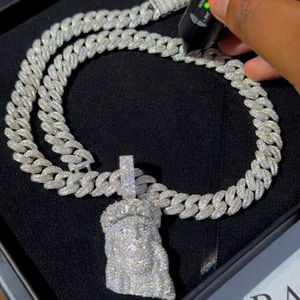 Cadena Cubana de Plata de Ley 925 para Hombre, Estilo Hip Hop, con Moissanita Completa, Joyería Iced Out, Collar de Lujo, Relojes USA UK - Product Image 1