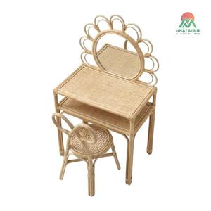 Rattan <b>Dressing</b> <b>Table</b> <b>With</b> Flip Top Mirror And <b>Storage</b> Shelf Tropical Style Bedroom Furniture Set - Product Image 1