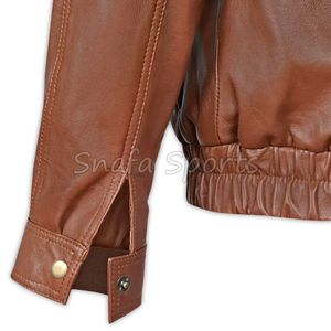 Chaqueta de cuero genuino para hombre, hecha a mano, color marrón sólido, diseño con cuello alto y técnica de teñido liso, chaquetas de cuero para hombre - Product Image 5