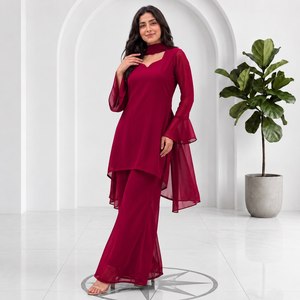 Premium Soft Georgette Plain Palazzo <b>Dress</b> Set with Dupatta Fully Stitched Women's Ethnic Party Wear <b>90s</b> Style Suit - Product Image 2