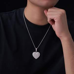 Collier pendentif en forme de cœur en argent sterling 925 plaqué rhodium avec diamant cultivé en laboratoire pour femme, bijoux élégants et luxueux - Product Image 1