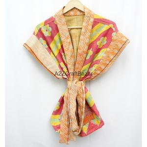 Handmade Kantha Quilted Jacket Japanese Kimono Beach Wear Bohemian <b>Robe</b> Belt <b>Coat</b> Spring Summer Casual Vintage Reversible - Product Image 6