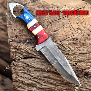Cuchillo de caza de acero de Damasco forjado a mano, de espiga completa, con orificio para el dedo, para camping al aire libre, de alta resistencia, con funda de cuero, OEM ODM DIY - Product Image 5