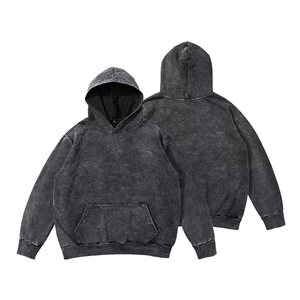Sweat à capuche épais en coton lourd uni pour hommes grandes tailles, coupe oversize, effet délavé à l'acide, manches longues, pour garçons - Product Image 2
