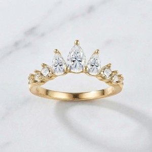 Anillo de Compromiso de Moissanita con Forma de Corona para Mujer, Oro Sólido de 18K, Corte de Pera, Engaste de Garras, Joyería de Estilo Romántico - Product Image 1