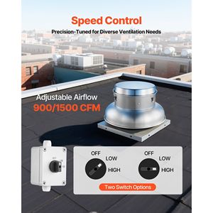 Zilveren 21-Inch Dak Uitlaat Ventilator High-Power Motor Snelheidsregeling 900/1500 Cfm Zolder Ventilatie Zware Aluminium Legering Compact Voor - Product Image 4