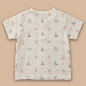 Organic Muslin Short Sleeve Henley T-Shirt Jogger <b>Set</b> <b>Cot</b> Candy Printed Little Sailor Romper for Baby 18-24 Months Summer - Product Image 3