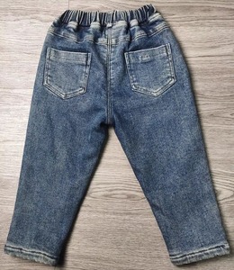 Jean en denim délavé pour filles, coupe droite, décontracté, confortable, durable, avec motif nœuds en spandex et fermeture boutonnée - Product Image 3