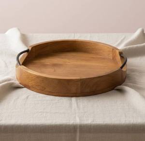 Bandeja Redonda de Madera Premium con Asas Metálicas, Bandeja Decorativa para Café, Té y Desayuno para el Hogar, Hotel y Comedor - Product Image 2