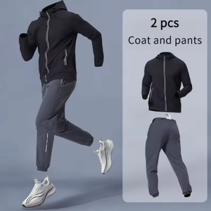 Men's Sportswear Set with Hood Training Gear Breathable <b>Jacket</b> And Pants Fitness Outfit for Comfortable Exercise Clothing - Product Image 1