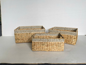 Handmade Eco-Friendly Waterproof Modern Water Hyacinth <b>Storage</b> <b>Basket</b> Natural Woven <b>Rectangular</b> Tray Multifunction Geometric - Product Image 6