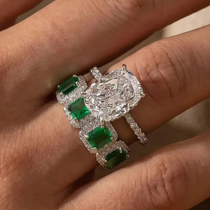 925 Silver Moissanite 5.5 Carat Vintage <b>Cushion</b> Cut <b>Wedding</b> <b>Ring</b> Set Halo Emerald Cut Half <b>Wedding</b> Band White Gold Plated 4 - Product Image 6
