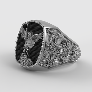 925 <b>Silver</b> Saint Warrior Angel <b>Ring</b> Heavy Wide Band Gothic Religious Shield <b>Cross</b> Jewelry For Men Women - Product Image 1