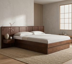 Graz Teak Solid Wood Queen/King Size Durable Eco-Friendly Soft <b>Bed</b> Platform <b>Bed</b> Frame Elegant Panel Headboard Modern Design - Product Image 6