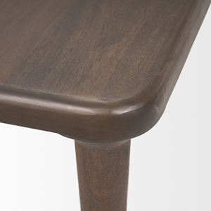 Table de cuisine et de salle à manger en bois de manguier massif finition noyer brun, style américain simple, bords arrondis et pieds pliants coniques - Product Image 5