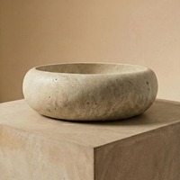 Bol élégant en marbre travertin poli fait main, en pierre naturelle véritable, écologique, pour la décoration de maison de luxe et les fêtes