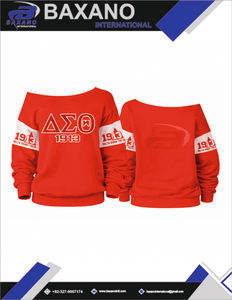 Sudadera de punto con hombros descubiertos de la hermandad Delta Sigma Theta DST, diseño 1913 y letras griegas con logotipo frontal personalizado para fiesta - Product Image 5