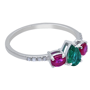 Anillo de Plata de Ley 925 con Rubí Natural y Esmeralda, Diamante Sintético, Anillo de Cóctel de Lujo Certificado para Cumpleaños - Product Image 6
