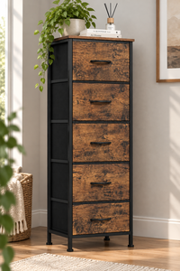 Cómoda Moderna de 5 Cajones, Color Marrón Rústico y Negro Tinta, Mueble de Almacenamiento, Diseño Duradero para Dormitorio o Sala de Estar, Unidad Independiente - Product Image 5