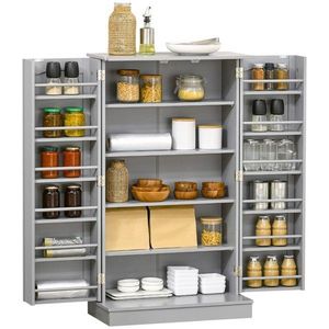 Credenza con Ripiani Regolabili in Triamina, con Anta, Bianca e Grigia, AS Mobili da Cucina - Product Image 3
