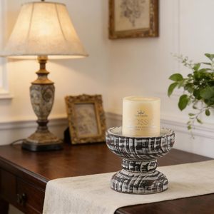 Wood Rustic <b>Candle</b> Holder, 5 Inches <b>Tall</b> Farmhouse <b>Candle</b> Pillar Holder, Distressed Small Plant Stand, Living Room, Dining Room - Product Image 2