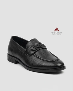 รองเท้าโลฟเฟอร์หนังสังเคราะห์สีดำผิวสัมผัสพิเศษสำหรับผู้ชายจาก Asken Atelier |   รองเท้าออกซ์ฟอร์ดแบบสวม ป้องกันการลื่น ระบายอากาศได้ดี น้ำหนักเบา - Product Image 3