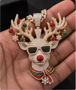 Iced Out Reindeer Pendant Iced Out Pendant with Moissanite Diamonds Iced Out <b>Jewelry</b> <b>Charm</b> Luxury Wholesale Pendant - Product Image 2
