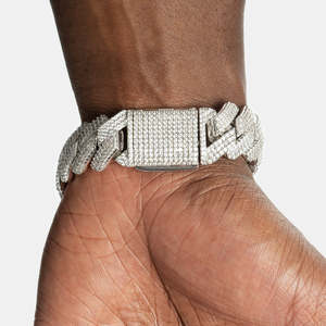 Luxury Iced Out Cuban Link <b>Bracelet</b> | White Gold Plated Micro Pave Hip Hop <b>Bracelet</b> for <b>Men</b> - Product Image 4