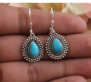 Pendientes Geométricos de Plata de Ley con Turquesa Natural, Joyería de Piedra de Nacimiento de Junio para Mujer, Regalo de Fiesta, Lujo, Venta al por Mayor - Product Image 6