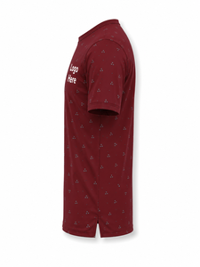 T-shirt à manches courtes pour homme, couleur bordeaux, avec motif à pois, logo imprimé sur le devant, coupe classique, décontracté, en polyester tricoté - Product Image 4