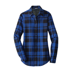 Chemise en coton à manches longues à carreaux bleus pour femmes, style automne, haut en flanelle - Product Image 1