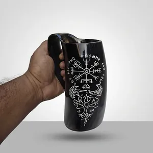 Jarra de Cuerno de Buey Hecha a Mano, Ecológica, Estilo Vikingo, Jarra de Cerveza Tallada a Medida, Jarra con Asa para Pub, Vajilla de Bar, Venta al por Mayor - Product Image 1