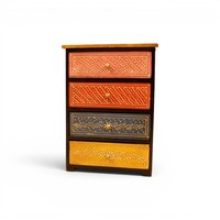 Armoire en bois traditionnelle artisanale à 4 tiroirs, organisateur de rangement décoratif, armoire à bijoux, boîte de rangement de bureau faite à la main, Indirae