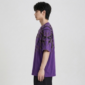 เสื้อยืดคอกลมโอเวอร์ไซส์พิมพ์ลายดิจิทัลผ้าฝ้าย 100% สำหรับผู้ชาย แขนสั้น สไตล์สตรีทแวร์ - Product Image 1