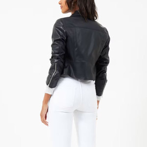 แจ็คเก็ตหนังแฟชั่นผู้หญิงสีพื้นและลายพื้นเรียบ ดีไซน์ครอป แขนยาว - Product Image 5