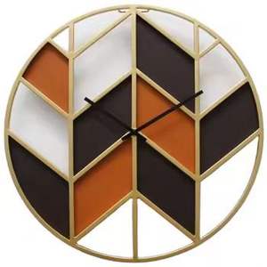 Modern Geometric <b>Wall</b> <b>Clock</b> Gold Metal Frame with Brown and White Pattern Silent Timepiece for Scandinavian Living Room <b>Decor</b> - Product Image 1