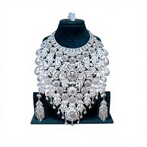 Elegant Gold-Plated Floral <b>Necklace</b> <b>Set</b> with Matching <b>Earrings</b> for <b>Bridal</b> & Festive Occasions Model 63161 - Product Image 1