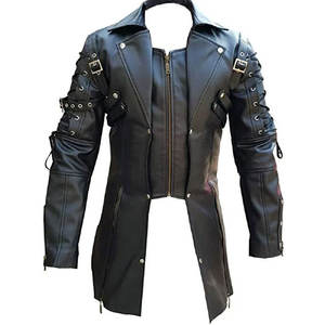 Men Steampunk Faux PU Synthetic Leather Coat <b>Gothic</b> Punk Trench Tops Style - Product Image 4