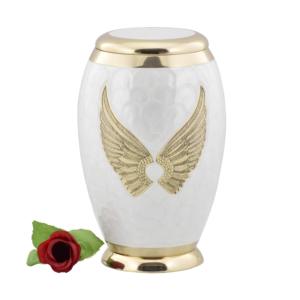 Luxury Pearl White Metal Cremation Urn with Golden Angel Wings - Handcrafted Memorial Jar for Human Ashes with Elegant Pebble Te - Product Image 4