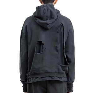 เสื้อฮู้ดดี้ผ้าฟลีซทรงโอเวอร์ไซส์แบบครอปสำหรับผู้ชาย สไตล์วินเทจฟอกสีแบบแอซิดวอช  ตกแต่งด้วยโลโก้ตามสั่ง ผลิตจากผ้าฝ้าย 100% เหมาะสำหรับใส่ในฤดูหนาว สไตล์สตรีทแวร์ - Product Image 3