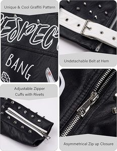 Women Punk Genuine Leather Moto <b>Jacket</b> Relaxed Fit Stoned Design Premium Leather Breathable Winter Full Sleeve Cafe Racer Style - Product Image 4