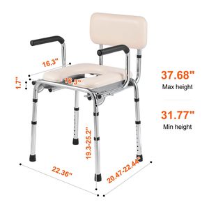 Sedia Comoda Leggera con Sedile Imbottito, Altezza Regolabile a 7 Livelli, Secchio Rimovibile da 5,8L, Braccioli Ribaltabili - Facile Montaggio - Product Image 2
