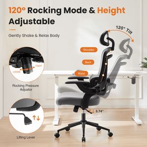 Sedia da Ufficio Ergonomica con Schienale Alto, Design in Rete Traspirante, Supporto Lombare Regolabile, Poggiatesta e Braccioli Morbidi Ribaltabili - Product Image 4
