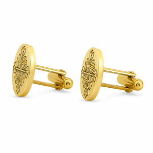 Mancuernillas Redondas con Cruz Floral Grabada, Chapadas en Oro, de Latón Hecho a Mano, Estilo Vintage para Hombre - Regalo de Boda, Cumpleaños y Ocasiones Festivas - Product Image 1