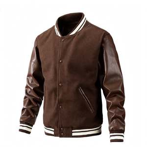 Veste d'hiver pour homme, style varsity, en laine avec manches en cuir PU, style vintage, décontractée, veste bomber universitaire - Product Image 1