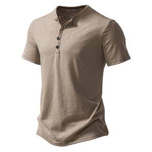 Camiseta de Manga Corta para Hombre, Cuello Henley Clásico, Informal, 100% Algodón, Transpirable, Ecológica, con Logotipo Frontal, de Alta Calidad - Product Image 2